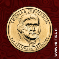 2007 Amerika 03. predsednik Thomas Jefferson, 1 USD